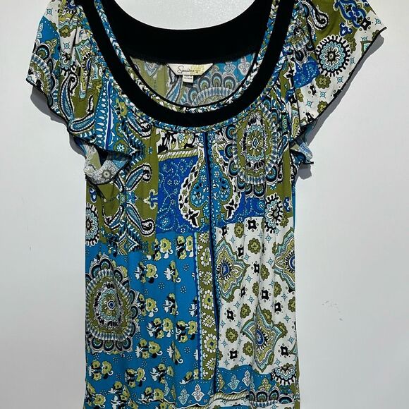 Speechless Women's Multicolor Scoop Neck Flutter Short Sleeve Blouse Size XL - Picture 3 of 9